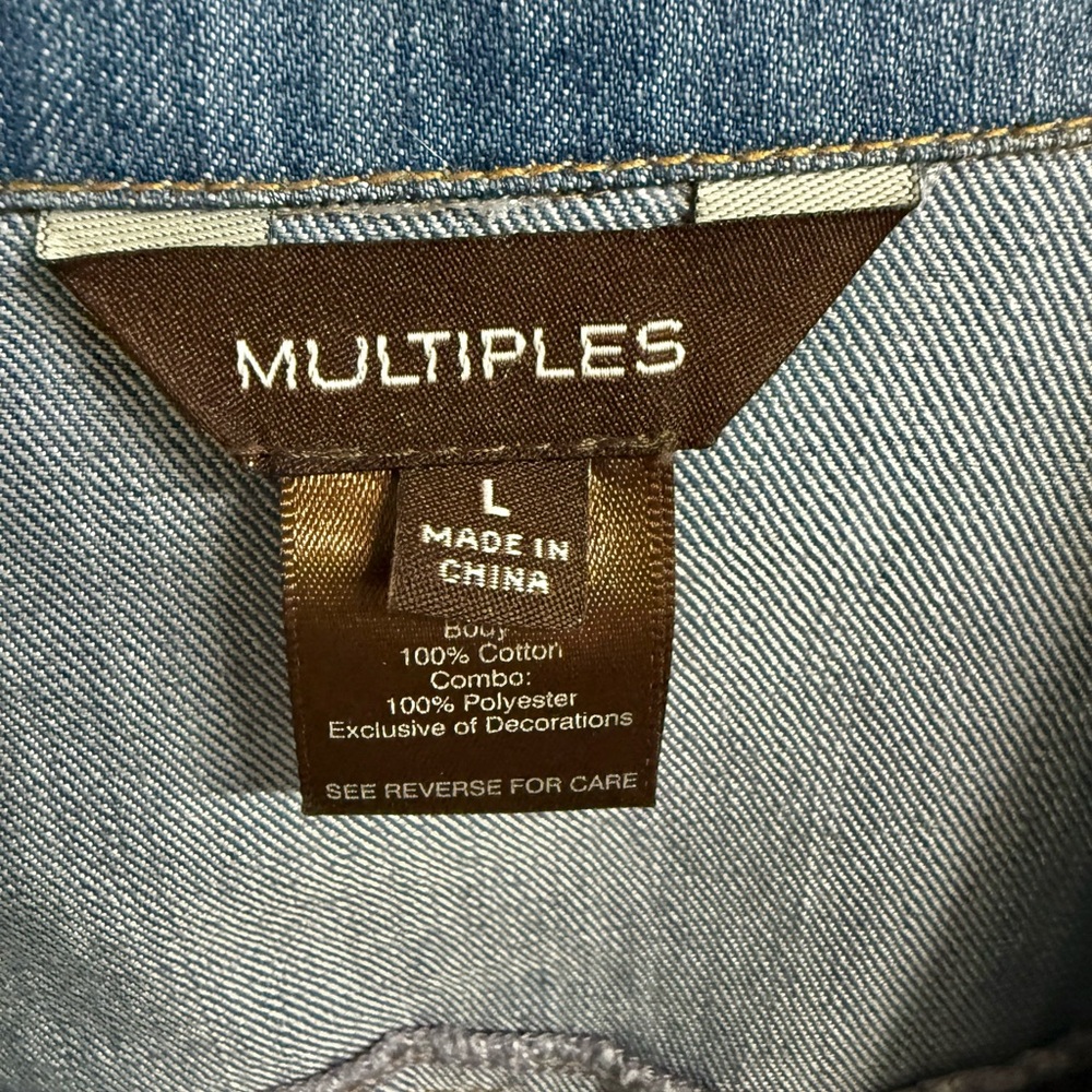 Multiples Blue Denim Jacket with Multicolor Embroidered Sleeves - Picture 4 of 10